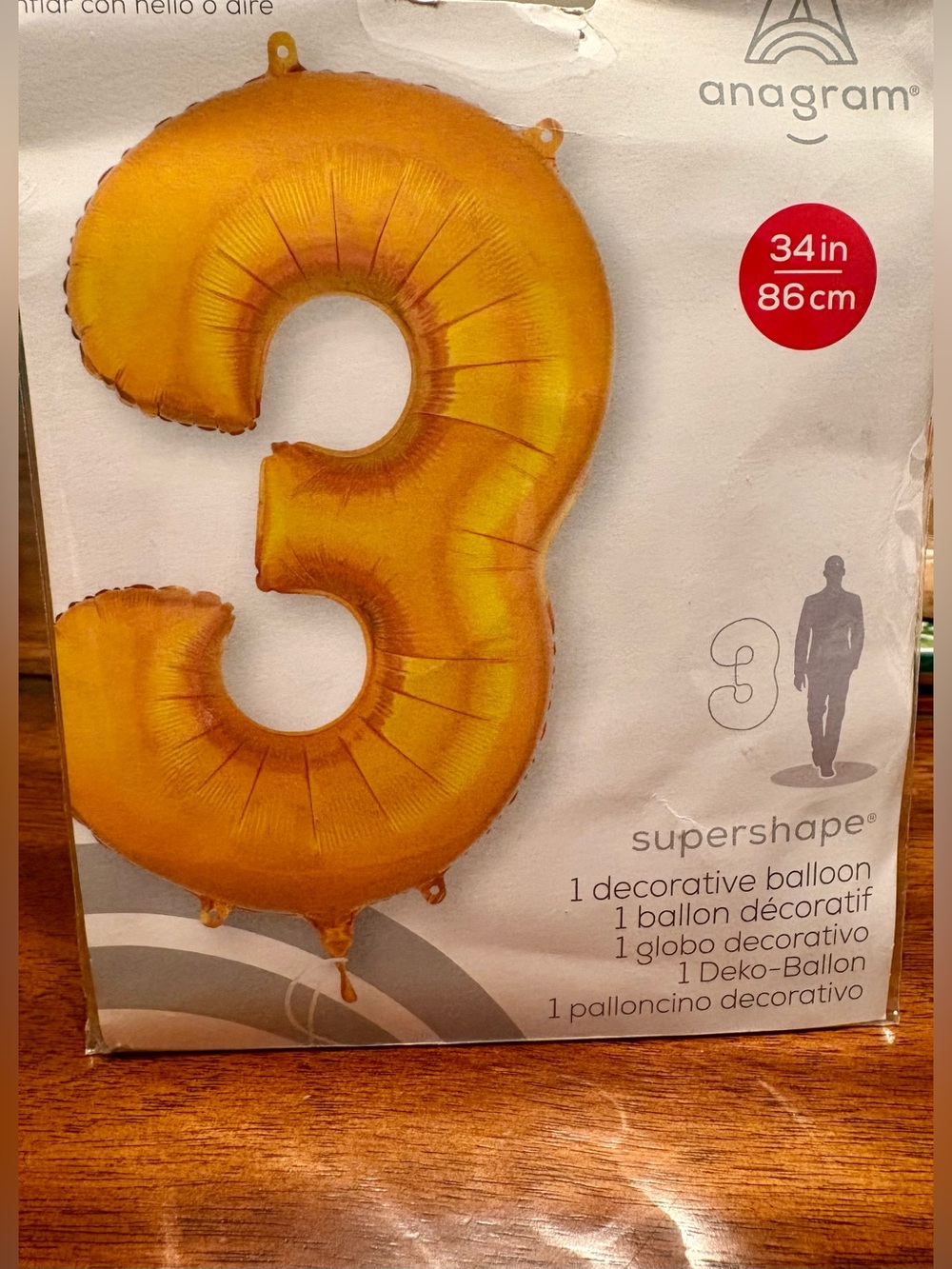 Anagram Gold Number 3 Supershape Decorative Balloon - 34 in